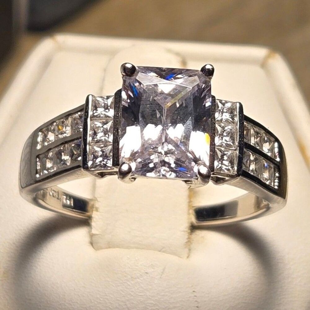 Rectangle Stones Vintage Sterling Silver Ring Sz 10